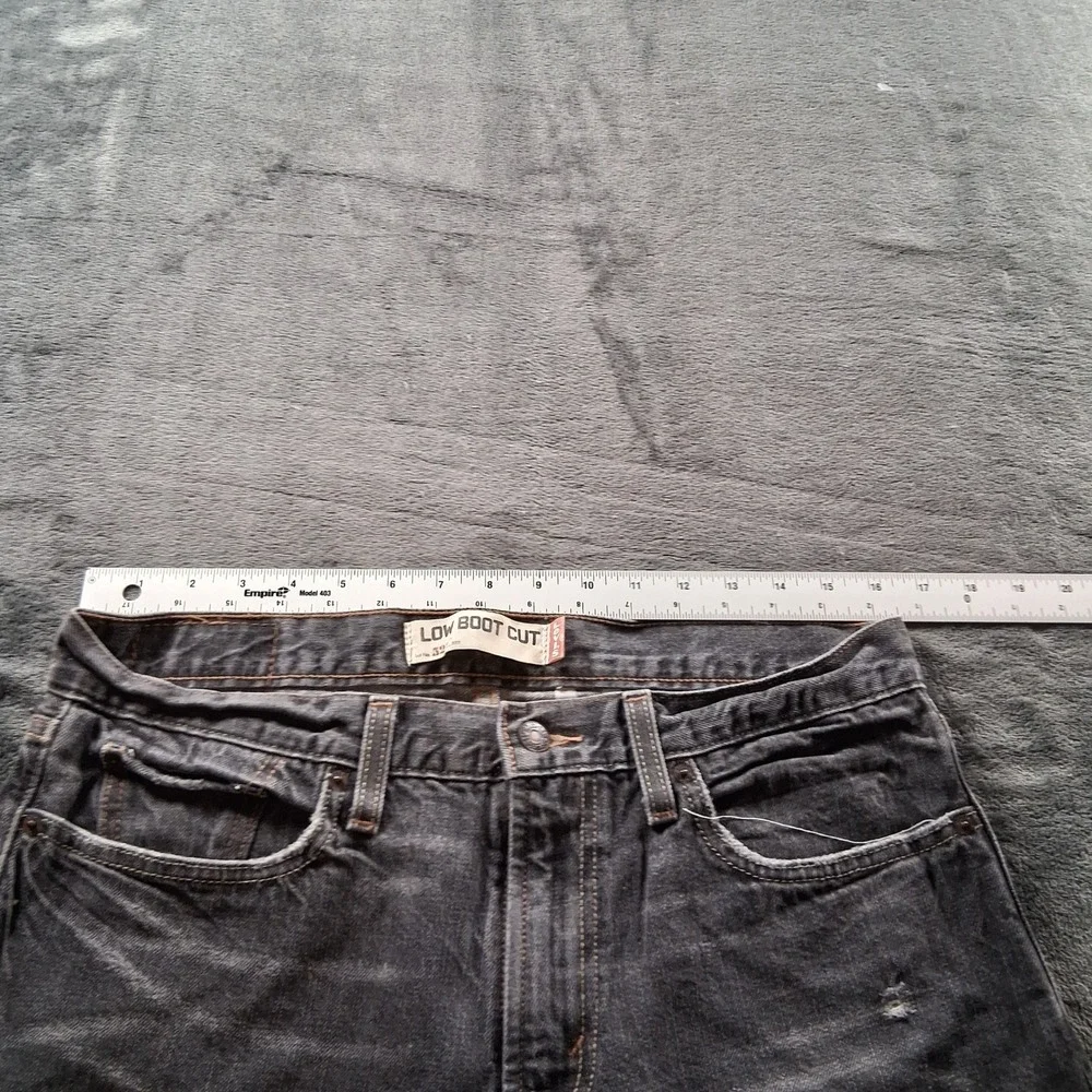 Levi's 527 Low Boot Cut Jeans Mens 35x31 Faded Black Distressed Denim